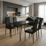 Σετ τραπεζαρία 5τμχ Roger - Rosa Megapap Mdf - PU χρώμα μαύρο εφέ μαρμάρου - μαύρο 120x70x75εκ.