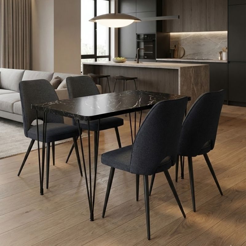 Σετ τραπεζαρία 5τμχ Roger - Christy Megapap Mdf - ύφασμα χρώμα μαύρο εφέ μαρμάρου - ανθρακί 120x70x75εκ. Σετ τραπεζαρία 5τμχ Roger - Christy Megapap Mdf - ύφασμα χρώμα μαύρο εφέ μαρμάρου - ανθρακί 120x70x75εκ.