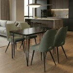 Σετ τραπεζαρία 5τμχ Roger - Christy Megapap Mdf - ύφασμα χρώμα μαύρο εφέ μαρμάρου - λαδί 120x70x75εκ.