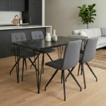 Σετ τραπεζαρία 5τμχ Roger - Bianca Megapap Mdf - ύφασμα χρώμα μαύρο εφέ μαρμάρου - γκρι 120x70x75εκ.