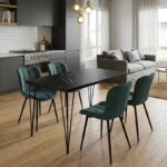 Σετ τραπεζαρία 5τμχ Roger - Chiara Megapap Mdf - ύφασμα χρώμα μαύρο εφέ μαρμάρου - πράσινο 120x70x75εκ.