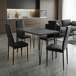 Σετ τραπεζαρία 5τμχ Roger - Rosa Megapap Mdf - PU χρώμα σκούρο γκρι σκυροδέματος - μαύρο 120x70x75εκ.