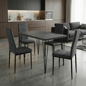 Σετ τραπεζαρία 5τμχ Roger - Rosa Megapap Mdf - ύφασμα χρώμα σκούρο γκρι σκυροδέματος - γκρι 120x70x75εκ.