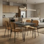 Σετ τραπεζαρία 5τμχ Roger - Kevin Megapap Mdf - ύφασμα χρώμα σκούρο γκρι σκυροδέματος - μουσταρδί 120x70x75εκ.