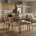 Σετ τραπεζαρία 5τμχ Roger - Kevin Megapap Mdf - ύφασμα χρώμα σκούρο γκρι σκυροδέματος - μόκα 120x70x75εκ.