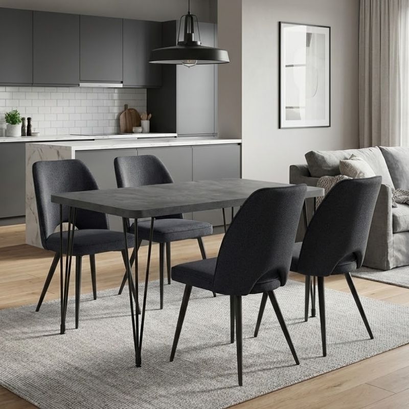 Σετ τραπεζαρία 5τμχ Roger - Christy Megapap Mdf - ύφασμα χρώμα σκούρο γκρι σκυροδέματος - ανθρακί 120x70x75εκ. Σετ τραπεζαρία 5τμχ Roger - Christy Megapap Mdf - ύφασμα χρώμα σκούρο γκρι σκυροδέματος - ανθρακί 120x70x75εκ.