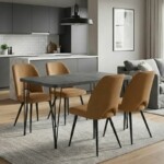 Σετ τραπεζαρία 5τμχ Roger - Christy Megapap Mdf - ύφασμα χρώμα σκούρο γκρι σκυροδέματος - μουσταρδί 120x70x75εκ.