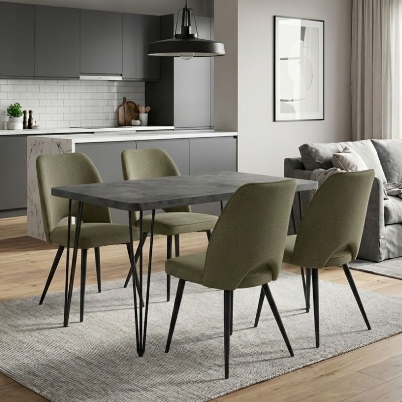 Σετ τραπεζαρία 5τμχ Roger - Christy Megapap Mdf - ύφασμα χρώμα σκούρο γκρι σκυροδέματος - λαδί 120x70x75εκ. Σετ τραπεζαρία 5τμχ Roger - Christy Megapap Mdf - ύφασμα χρώμα σκούρο γκρι σκυροδέματος - λαδί 120x70x75εκ.