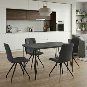 Σετ τραπεζαρία 5τμχ Roger - Bianca Megapap Mdf - ύφασμα χρώμα σκούρο γκρι σκυροδέματος - γκρι 120x70x75εκ.