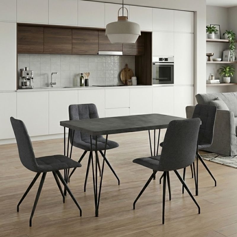 Σετ τραπεζαρία 5τμχ Roger - Bianca Megapap Mdf - ύφασμα χρώμα σκούρο γκρι σκυροδέματος - γκρι 120x70x75εκ. Σετ τραπεζαρία 5τμχ Roger - Bianca Megapap Mdf - ύφασμα χρώμα σκούρο γκρι σκυροδέματος - γκρι 120x70x75εκ.