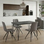 Σετ τραπεζαρία 5τμχ Roger - Bianca Megapap Mdf - ύφασμα χρώμα σκούρο γκρι σκυροδέματος - ανοιχτό μπεζ 120x70x75εκ.