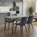 Σετ τραπεζαρία 5τμχ Roger - Chiara Megapap Mdf - ύφασμα χρώμα σκούρο γκρι σκυροδέματος - ανθρακί 120x70x75εκ.