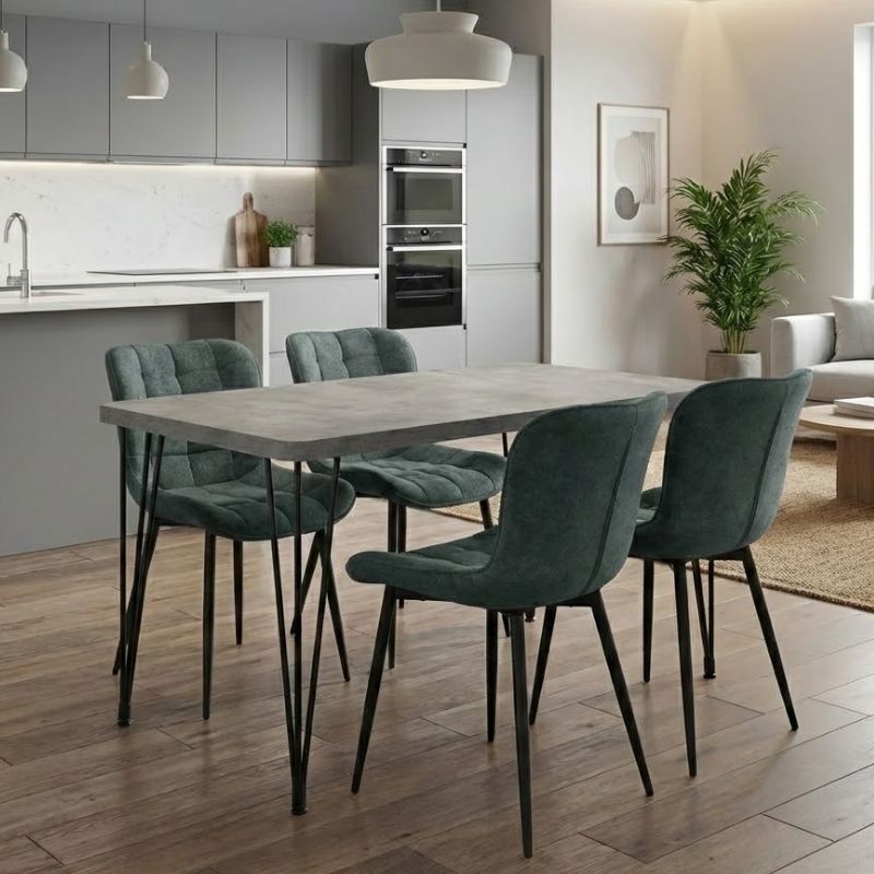 Σετ τραπεζαρία 5τμχ Roger - Chiara Megapap Mdf - ύφασμα χρώμα σκούρο γκρι σκυροδέματος - πράσινο 120x70x75εκ. Σετ τραπεζαρία 5τμχ Roger - Chiara Megapap Mdf - ύφασμα χρώμα σκούρο γκρι σκυροδέματος - πράσινο 120x70x75εκ.