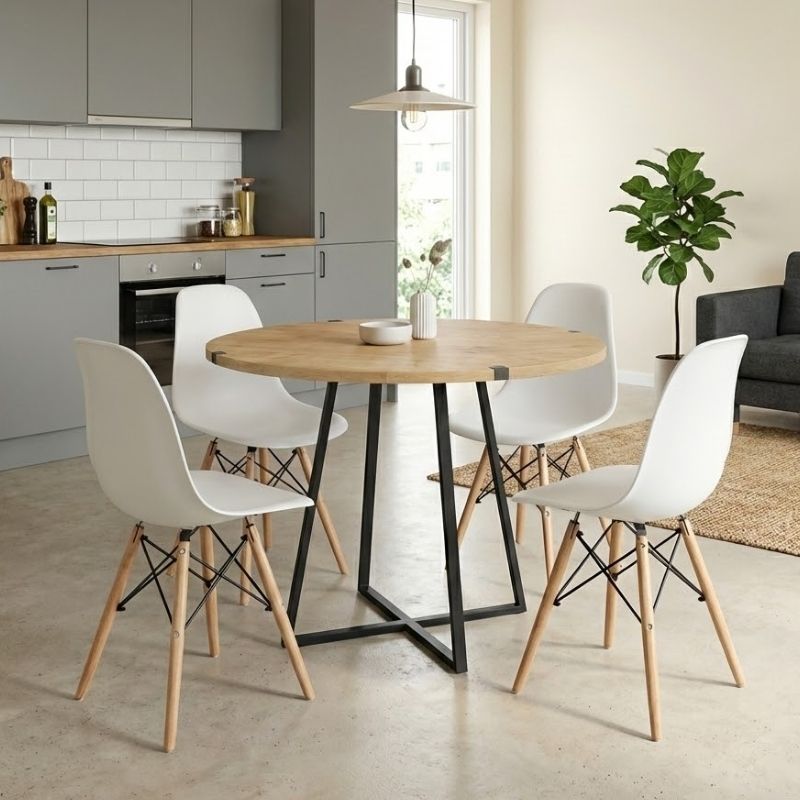 Σετ τραπεζαρία 5τμχ Rubes - Nova Megapap χρώμα φυσικό οξιάς - λευκό Ø100x78εκ. Σετ τραπεζαρία 5τμχ Rubes - Nova Megapap χρώμα φυσικό οξιάς - λευκό Ø100x78εκ.