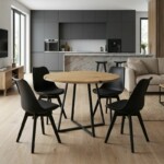 Σετ τραπεζαρία 5τμχ Rubes - Viva Megapap χρώμα φυσικό οξιάς - μαύρο Ø100x78εκ.