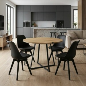 Σετ τραπεζαρία 5τμχ Rubes - Viva Megapap χρώμα φυσικό οξιάς - μαύρο Ø100x78εκ.