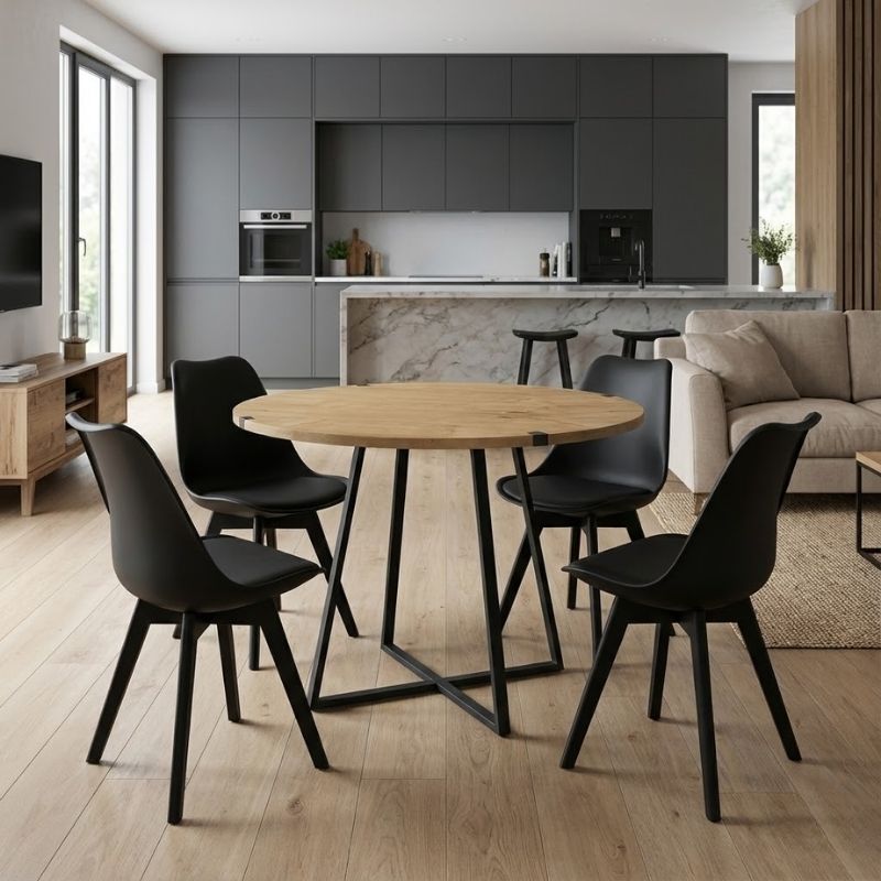 Σετ τραπεζαρία 5τμχ Rubes - Viva Megapap χρώμα φυσικό οξιάς - μαύρο Ø100x78εκ. Σετ τραπεζαρία 5τμχ Rubes - Viva Megapap χρώμα φυσικό οξιάς - μαύρο Ø100x78εκ.