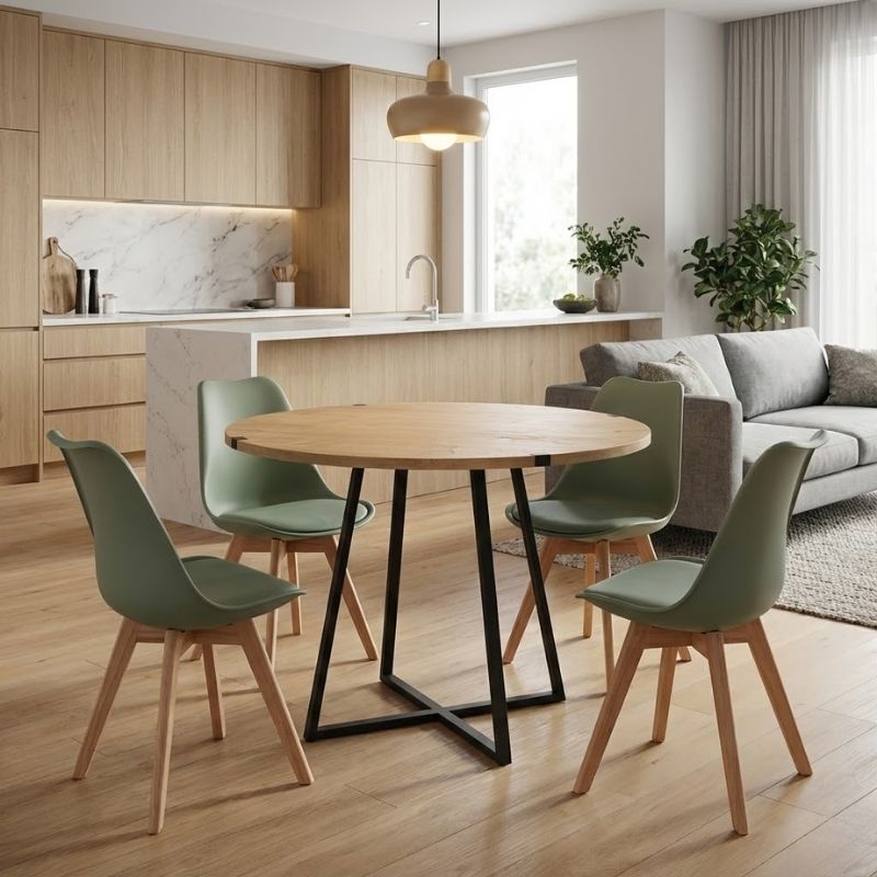 Σετ τραπεζαρία 5τμχ Rubes - Viva Megapap χρώμα φυσικό οξιάς - φυστικί Ø100x78εκ. Σετ τραπεζαρία 5τμχ Rubes - Viva Megapap χρώμα φυσικό οξιάς - φυστικί Ø100x78εκ.