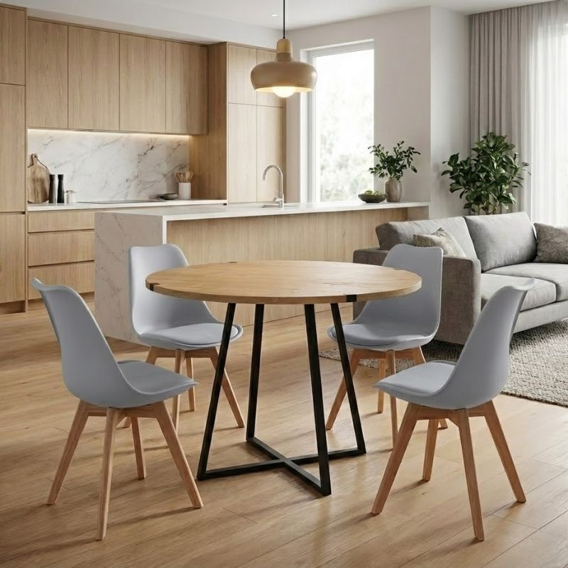 Σετ τραπεζαρία 5τμχ Rubes - Viva Megapap χρώμα φυσικό οξιάς - γκρι Ø100x78εκ. Σετ τραπεζαρία 5τμχ Rubes - Viva Megapap χρώμα φυσικό οξιάς - γκρι Ø100x78εκ.