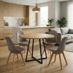 Σετ τραπεζαρία 5τμχ Rubes - Viva Megapap χρώμα φυσικό οξιάς - cappuccino Ø100x78εκ.