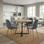 Σετ τραπεζαρία 5τμχ Rubes - Iris Megapap χρώμα φυσικό οξιάς - γκρι Ø100x78εκ.