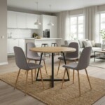 Σετ τραπεζαρία 5τμχ Rubes - Iris Megapap χρώμα φυσικό οξιάς - ανοιχτό μπεζ Ø100x78εκ.