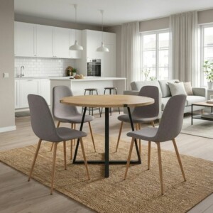 Σετ τραπεζαρία 5τμχ Rubes - Iris Megapap χρώμα φυσικό οξιάς - ανοιχτό μπεζ Ø100x78εκ.