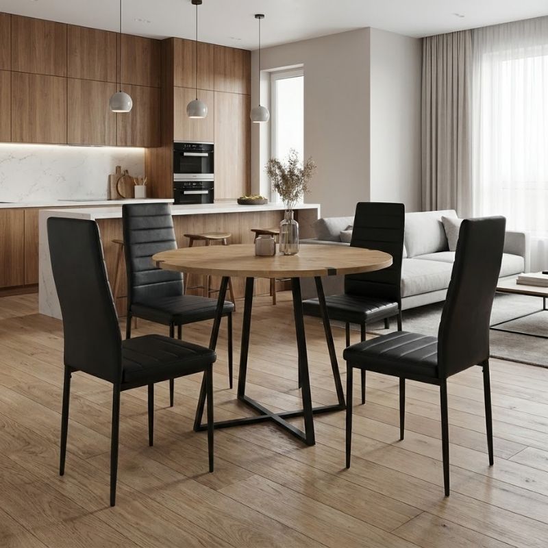 Σετ τραπεζαρία 5τμχ Rubes - Rosa Megapap χρώμα φυσικό οξιάς - μαύρο Ø100x78εκ. Σετ τραπεζαρία 5τμχ Rubes - Rosa Megapap χρώμα φυσικό οξιάς - μαύρο Ø100x78εκ.