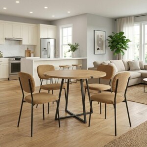 Σετ τραπεζαρία 5τμχ Rubes - Kevin Megapap χρώμα φυσικό οξιάς - μουσταρδί Ø100x78εκ.