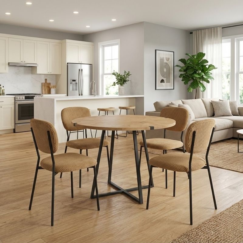 Σετ τραπεζαρία 5τμχ Rubes - Kevin Megapap χρώμα φυσικό οξιάς - μουσταρδί Ø100x78εκ. Σετ τραπεζαρία 5τμχ Rubes - Kevin Megapap χρώμα φυσικό οξιάς - μουσταρδί Ø100x78εκ.