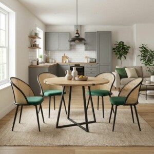 Σετ τραπεζαρία 5τμχ Rubes - Jacob Megapap χρώμα φυσικό οξιάς - κυπαρισσί Ø100x78εκ.