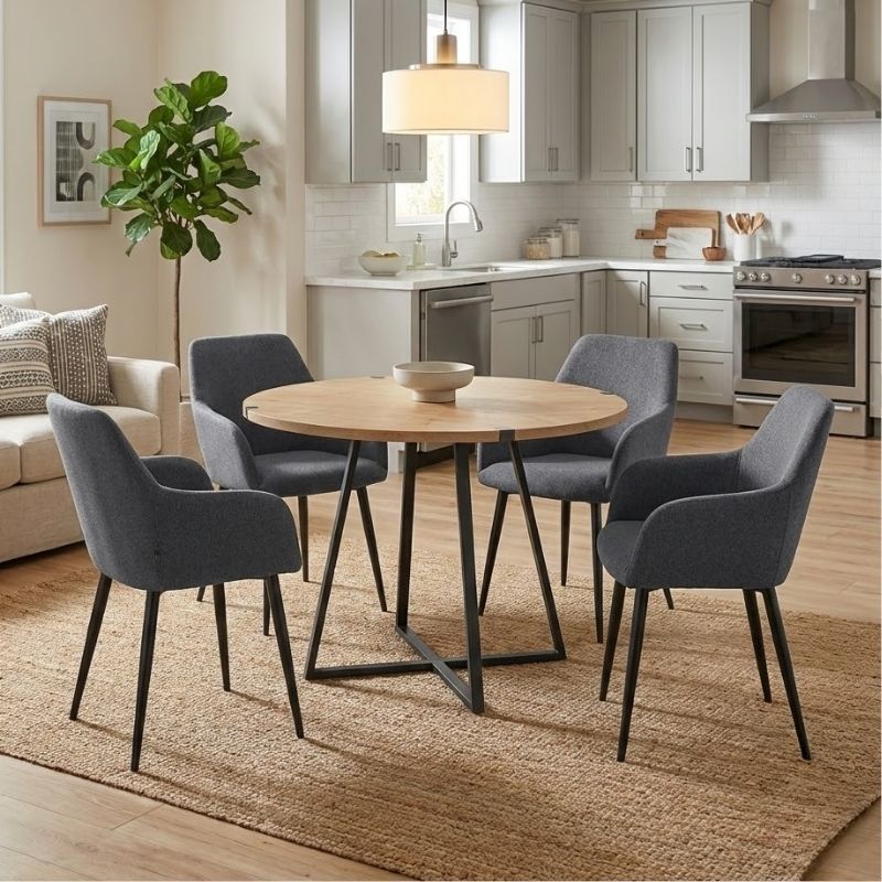 Σετ τραπεζαρία 5τμχ Rubes - Monica Megapap χρώμα φυσικό οξιάς - γκρι Ø100x78εκ. Σετ τραπεζαρία 5τμχ Rubes - Monica Megapap χρώμα φυσικό οξιάς - γκρι Ø100x78εκ.