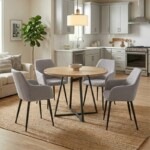 Σετ τραπεζαρία 5τμχ Rubes - Monica Megapap χρώμα φυσικό οξιάς - ανοιχτό μπεζ Ø100x78εκ.