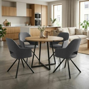 Σετ τραπεζαρία 5τμχ Rubes - Gabriel Megapap χρώμα φυσικό οξιάς - γκρι Ø100x78εκ.