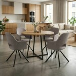 Σετ τραπεζαρία 5τμχ Rubes - Gabriel Megapap χρώμα φυσικό οξιάς - ανοιχτό μπεζ Ø100x78εκ.