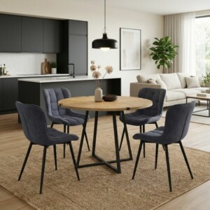 Σετ τραπεζαρία 5τμχ Rubes - Chiara Megapap χρώμα φυσικό οξιάς - ανθρακί Ø100x78εκ.