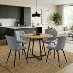 Σετ τραπεζαρία 5τμχ Rubes - Chiara Megapap χρώμα φυσικό οξιάς - γκρι Ø100x78εκ.