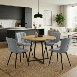 Σετ τραπεζαρία 5τμχ Rubes - Chiara Megapap χρώμα φυσικό οξιάς - γκρι Ø100x78εκ.