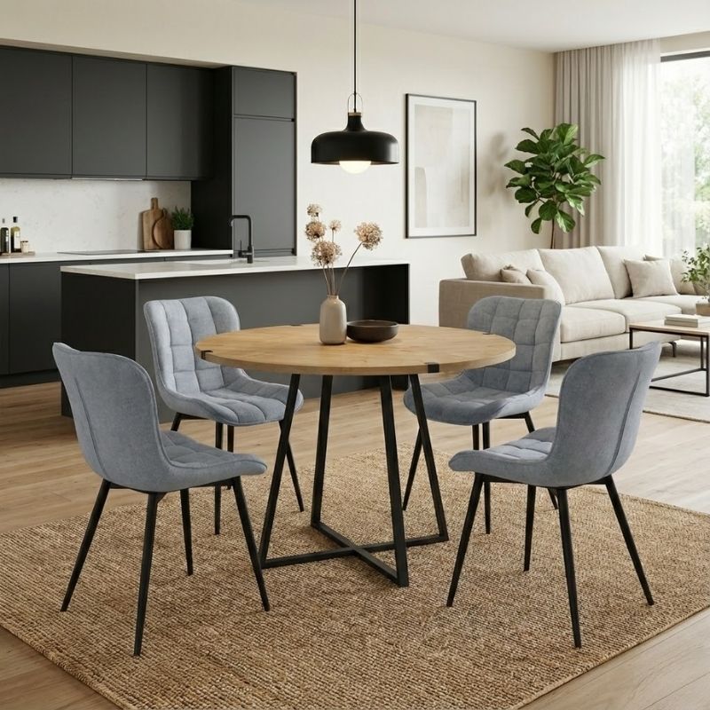 Σετ τραπεζαρία 5τμχ Rubes - Chiara Megapap χρώμα φυσικό οξιάς - γκρι Ø100x78εκ. Σετ τραπεζαρία 5τμχ Rubes - Chiara Megapap χρώμα φυσικό οξιάς - γκρι Ø100x78εκ.