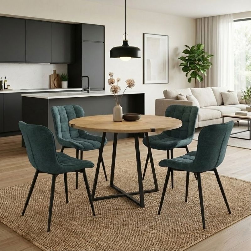 Σετ τραπεζαρία 5τμχ Rubes - Chiara Megapap χρώμα φυσικό οξιάς - πράσινο Ø100x78εκ. Σετ τραπεζαρία 5τμχ Rubes - Chiara Megapap χρώμα φυσικό οξιάς - πράσινο Ø100x78εκ.