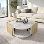 Τραπεζάκι σαλονιού Marbel Megapap χρώμα sapphire oak - λευκό εφέ μαρμάρου 75x75x40εκ. - Image 4