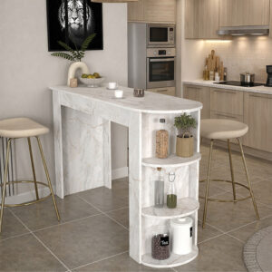 Τραπέζι μπαρ Vigne Megapap χρώμα λευκό εφέ μαρμάρου 150x51