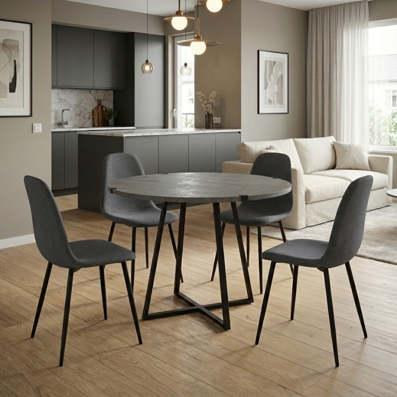 Σετ τραπεζαρία 5τμχ Rubes - Iris Megapap χρώμα γκρι σκυροδέματος - γκρι Ø100x78εκ. Σετ τραπεζαρία 5τμχ Rubes - Iris Megapap χρώμα γκρι σκυροδέματος - γκρι Ø100x78εκ.