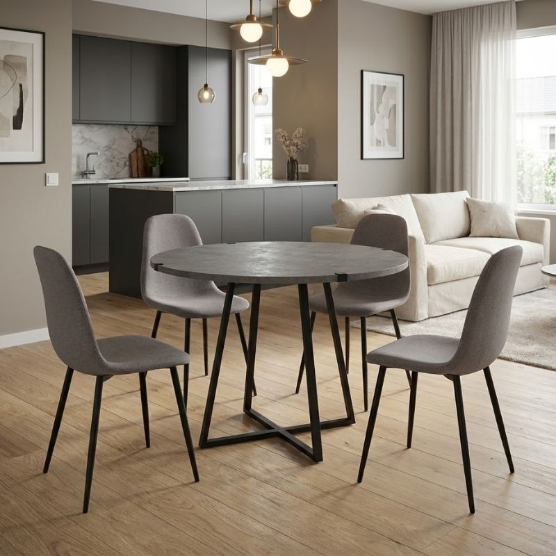 Σετ τραπεζαρία 5τμχ Rubes - Iris Megapap χρώμα γκρι σκυροδέματος - ανοιχτό μπεζ Ø100x78εκ. Σετ τραπεζαρία 5τμχ Rubes - Iris Megapap χρώμα γκρι σκυροδέματος - ανοιχτό μπεζ Ø100x78εκ.