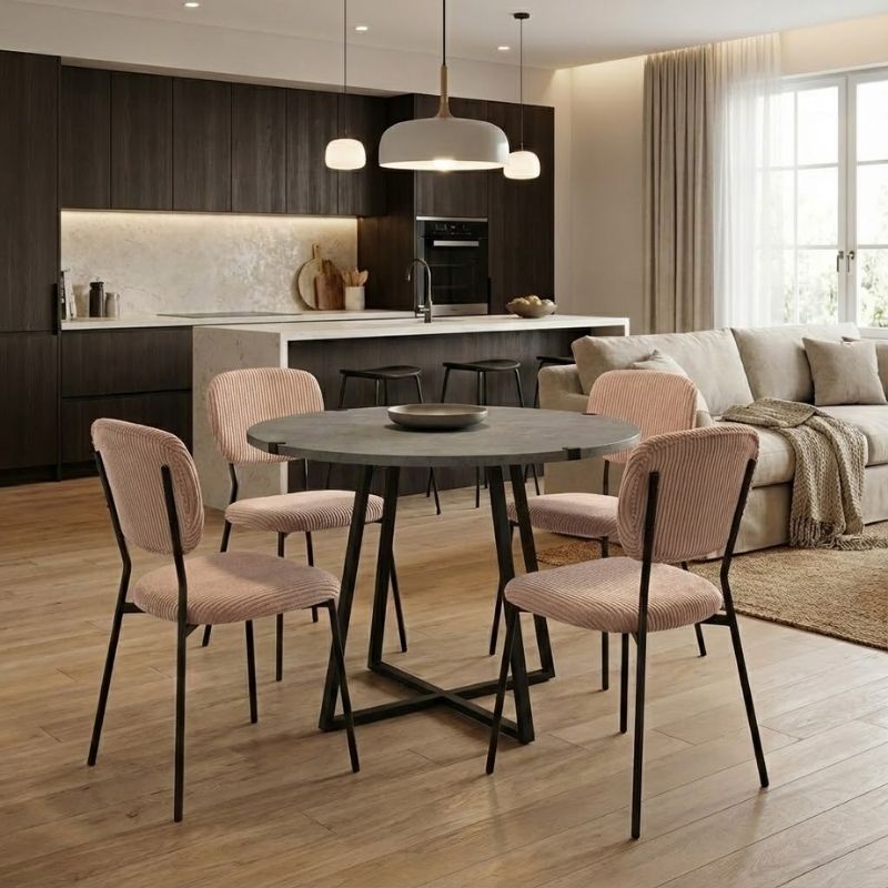 Σετ τραπεζαρία 5τμχ Rubes - Kevin Megapap χρώμα γκρι σκυροδέματος - μόκα Ø100x78εκ. Σετ τραπεζαρία 5τμχ Rubes - Kevin Megapap χρώμα γκρι σκυροδέματος - μόκα Ø100x78εκ.