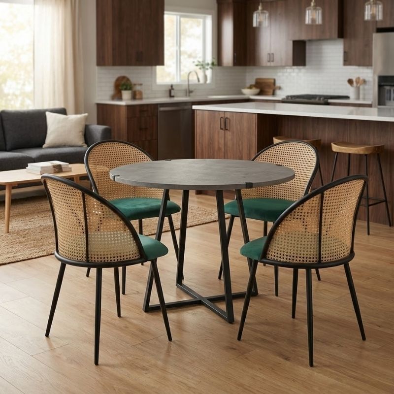 Σετ τραπεζαρία 5τμχ Rubes - Jacob Megapap χρώμα γκρι σκυροδέματος - κυπαρισσί Ø100x78εκ. Σετ τραπεζαρία 5τμχ Rubes - Jacob Megapap χρώμα γκρι σκυροδέματος - κυπαρισσί Ø100x78εκ.