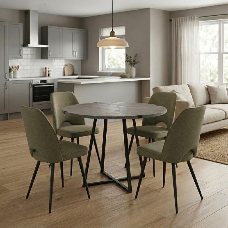 Σετ τραπεζαρία 5τμχ Rubes - Christy Megapap χρώμα γκρι σκυροδέματος - λαδί Ø100x78εκ. Σετ τραπεζαρία 5τμχ Rubes - Christy Megapap χρώμα γκρι σκυροδέματος - λαδί Ø100x78εκ.