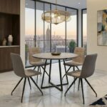 Σετ τραπεζαρία 5τμχ Rubes - Bianca Megapap χρώμα γκρι σκυροδέματος - ανοιχτό μπεζ Ø100x78εκ.