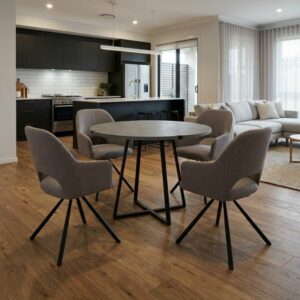 Σετ τραπεζαρία 5τμχ Rubes - Gabriel Megapap χρώμα γκρι σκυροδέματος - ανοιχτό μπεζ Ø100x78εκ.