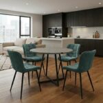 Σετ τραπεζαρία 5τμχ Rubes - Chiara Megapap χρώμα γκρι σκυροδέματος - πράσινο Ø100x78εκ.